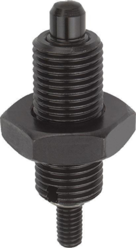 KIPP Indexing plungers with threaded pin, without collar, with locknut Filet metric fin Otel 5.8, pin tratat Oxid negru