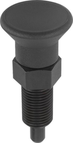 KIPP Indexing plungers with extended pin, non-lockout type, without locknut Metric fine thread Steel 5.8, hardened pin, plastic grip Black oxide