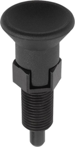 KIPP Indexing plungers with extended pin, lockout type, without locknut Metric fine thread Steel 5.8, hardened pin, plastic grip Black oxide