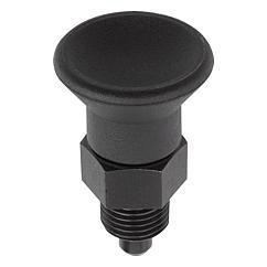 KIPP Indexing plungers, short, non-lockout type, without locknut Metric fine thread Steel 5.8, hardened pin, plastic grip Black oxide