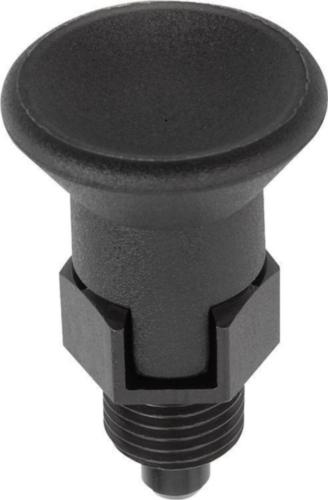 KIPP Indexing plungers, short, lockout type, without locknut Metric fine thread Steel 5.8, hardened pin, plastic grip Black oxide