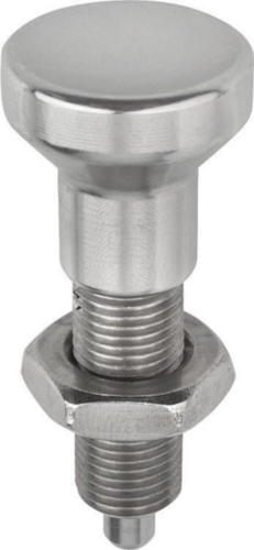 KIPP Indexing plungers without collar, with locknut Metrisches feines Gewinde Stainless steel 1.4305, hardened pin, stainless steel grip