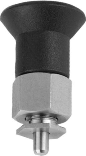 KIPP Indexing plungers for thin-walled parts, non-lockout type Métrica fina Aço inoxidável 1.4305, pino não endurecido, cabo de plástico