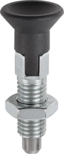 KIPP Indexing plungers, lockout type, with locknut Aço inoxidável 1.4305, pino não endurecido, cabo de plástico