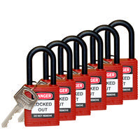 Brady Safety padlock 38MM W/PS RED KD 6PC