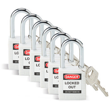 Brady Safety padlock 38MM W/SS WHITE KD 6PC