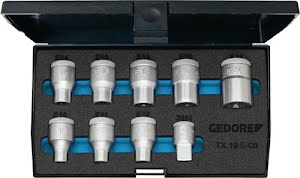 Socket spanner set TX 19 E-09 9-part 1/2 inch E10-E24 GEDORE
