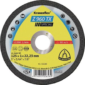 Cutting disc Z 960 TX dm115x1mm straight stainless steel bore 22.23 mm KLINGSPOR