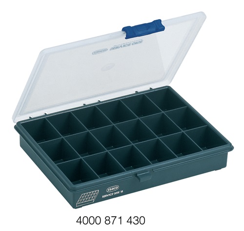 Component box W240xD195xH43mm 18 compartments transparent dark blue RAACO