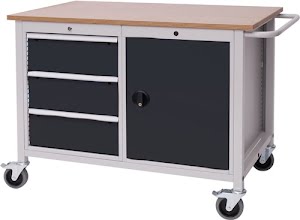 Workbench W1250xD750xH935mm beech multiplex light grey/anthracite grey 3 drawers