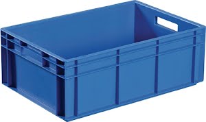 Promat Stackable transport container L 600 x W 400 x H 340 mm blueP open handle close