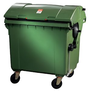 Large waste container 1.1 m³ HDPE green movable, DIN EN 840-3-compliant SULO