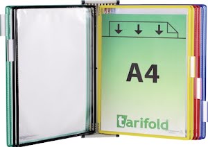 Wall holder 5 display panels colour sorted with wire frame TARIFOLD