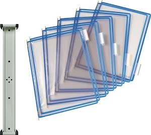 Wall holder 10 display panels blue with wire frame TARIFOLD