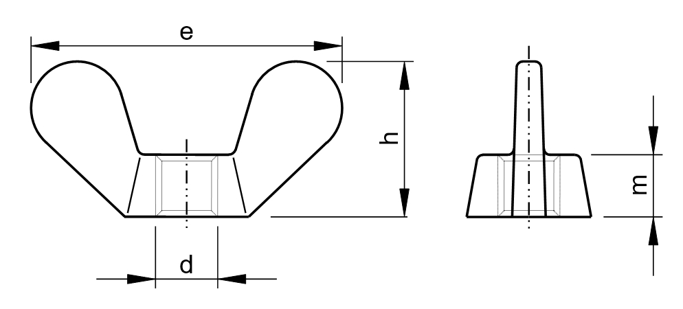 Křídlová matice s kulatými křidélky, plastová Polyamid (nylon) 6.6 M6