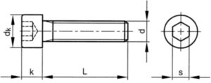 Cilinderschroef met binnenzeskant voldraad DIN ≈912 Staal Blank 8.8 M6X40