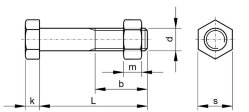 Zeskantbout met zeskantmoer DIN 601/555 Staal Elektrolytisch verzinkt 4.8 M12X30