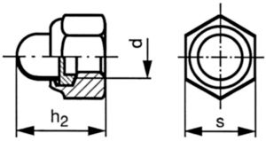 Écrou hexagonal auto-freiné borgne avec anneau non-metallique DIN 986 Acier inoxydable (Inox) A2