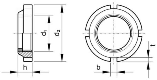 Prevailing torque type slotted round nut with non-metallic insert type GUK Steel Zinc plated 14H M50X1,50