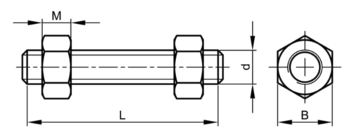 Studbolt with 2 heavy hexagon nuts ASME B16.5/B18.2.2 Steel ASTM A320 - ASTM A194 Plain Gr.L7 - Gr.7 1/2X200 (8)
