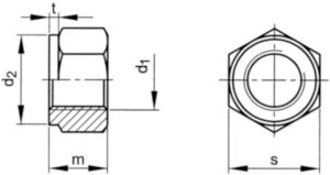 Hexagon nut for double end stud with reduced shank DIN 2510 NF Steel C35E+QT (1.1181) Plain