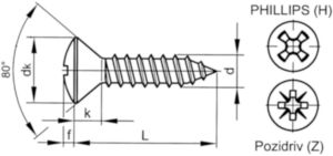 Cross recessed raised countersunk head tapping screw DIN 7983 C-H Stainless steel A2