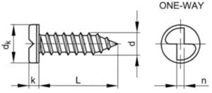SECURITY One-way pan head tapping screw Steel Zinc plated
