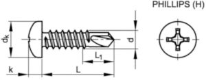 Vis autoperceuse tête cylindrique empreinte cruciforme DIN ≈7504 M-H Acier Electro zingué