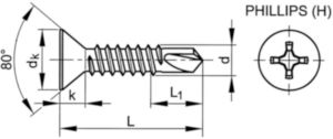 Self-drilling cross recessed countersunk head screw DIN 7504 O-H Steel Zinc plated