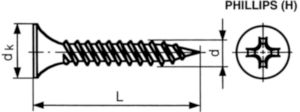 Cross recessed dry wall screw with two-start thread (fine) Phillips Steel Phosphated 3,5X45MM