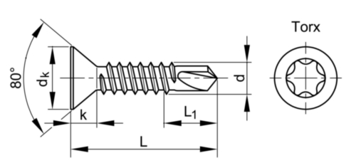 Samovrtný šroub se zápustnou hlavou s křížovou drážkou DIN 7504 O-TX Nerezocel A2