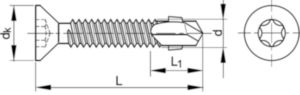 Self-drilling countersunk screw with wings Torx® UNC Steel Zinc plated