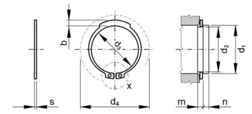 Retaining ring for shafts - normal type DIN 471 Stainless spring steel 1.4122 / 1.4021/1.4021 95MM