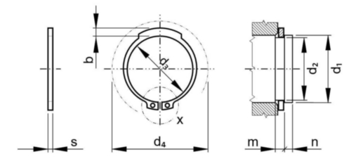 Retaining ring for shafts - heavy type DIN 471 Aço mola Sem tratamento de superficie