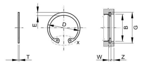 Retaining ring internal, type NA2 ASME B18.27 Rugóacél UNS G10600/G10900