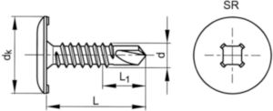 Self-drilling mushroom head screw with SR recess Steel Zinc plated