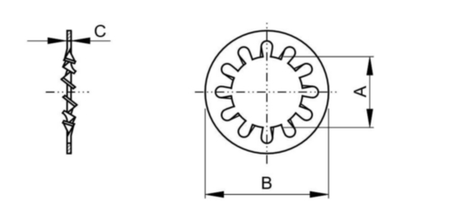 Pojistná vějířová podložka s vnitřním ozubením těžká ASME B18.21.1 Pružinová ocel 1/2