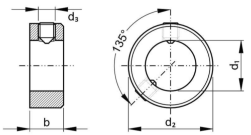 Adjusting ring with set screws DIN 705 A Free-cutting steel Zinc plated with DIN 553 15
