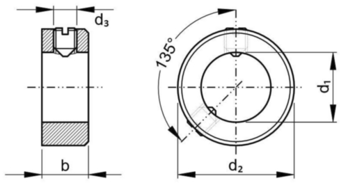 Adjusting ring with slotted set screw DIN ≈705A Free-cutting steel with EN 27434 14