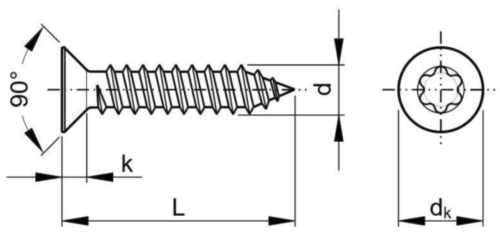 Hexalobular socket countersunk head tapping screw ISO 14586 C Stainless steel A2