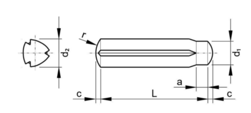 Grooved pin, full length parallel grooved with pilot DIN 1470 Free-cutting steel 2X16MM