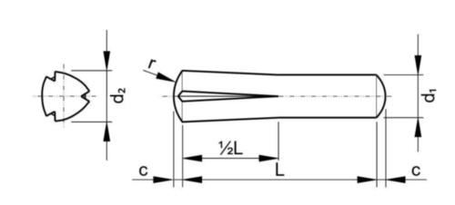 Grooved pin, half length taper grooved DIN 1472 Free-cutting steel 1,5X16MM