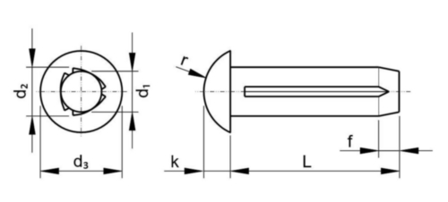 Kerbstifte mit Rundkopf DIN 1476 DIN 1476 Stahl Blank