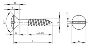 Bolverzonkenkop houtschroef met zaaggleuf asme b18.6.1 ASME B18.6.1 Roestvaststaal (RVS) AISI 304