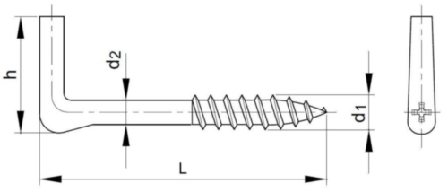 Square hook with wood screw thread, heavy, with cross recess Steel Zinc plated 5,25X50MM