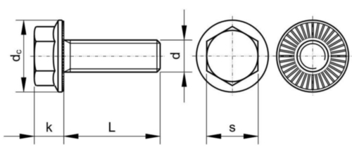 Hexagon flange bolt with ribbed flange DIN ≈6921 Steel Zinc flake Cr<sup>6+</sup>free - ISO 10683 flZnnc 100