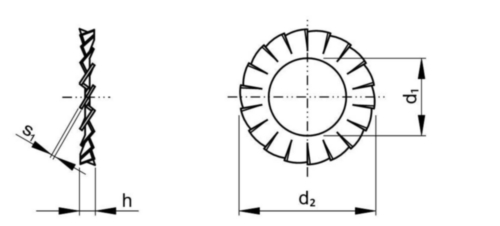Serrated lock washer with external teeth DIN 6798 A Spring steel Zinc plated