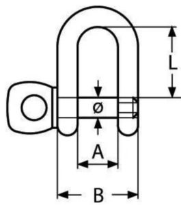 Straight D-shackle short Stainless steel A4 12MM