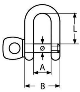 Straight D-shackle with captive pin Stainless steel A4 5MM