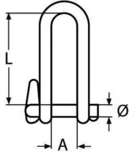 D-shackle with pin Stainless steel A4 8MM